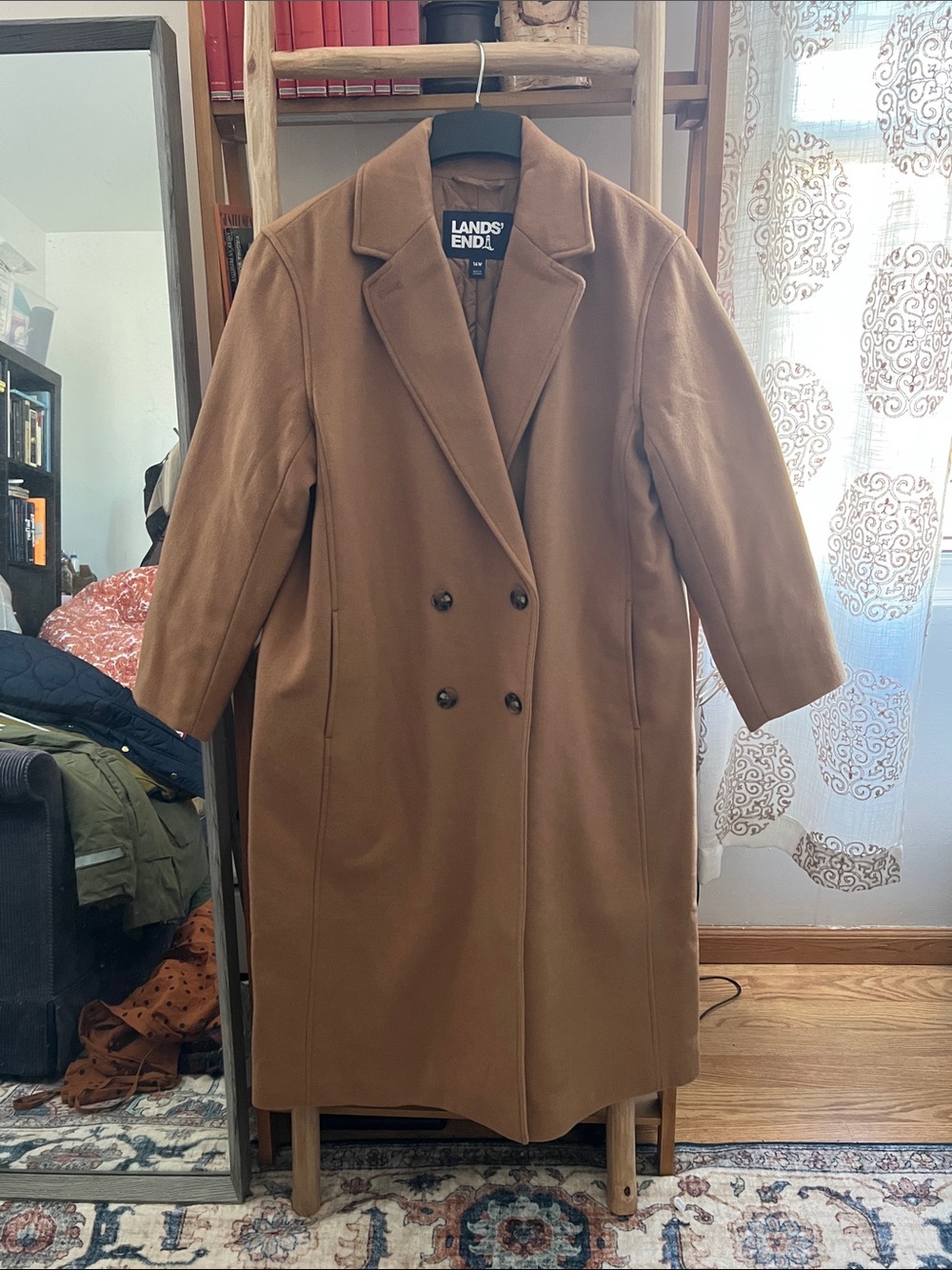 Lands' End Women's Double-Breasted Camel/Tan Trench Coat